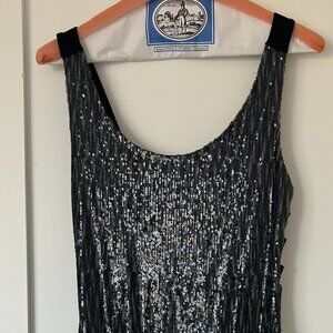 BCBGMAXAZRIA Black Sequin Cocktail Dress Bandage Bodice Size XS